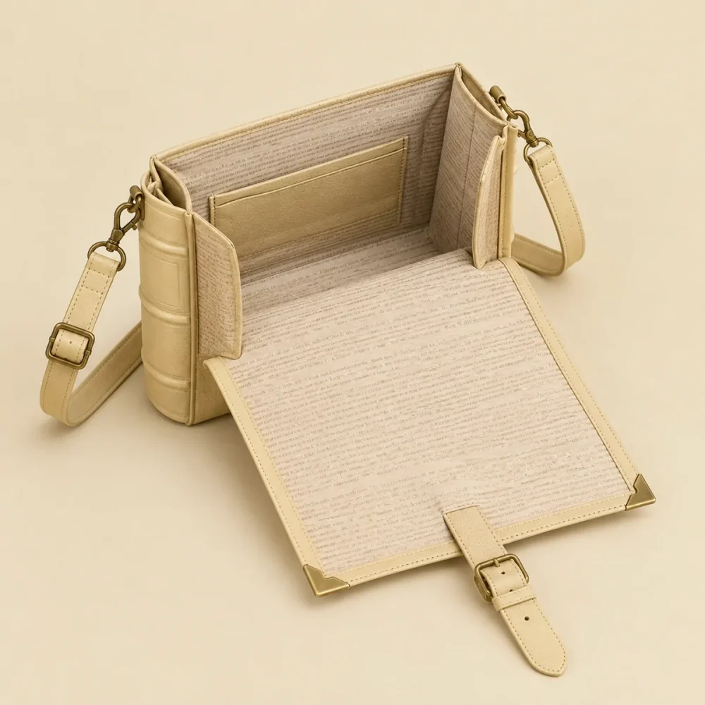 A Field Guide to Lost Umbrellas, opened like a book to show the printed lining