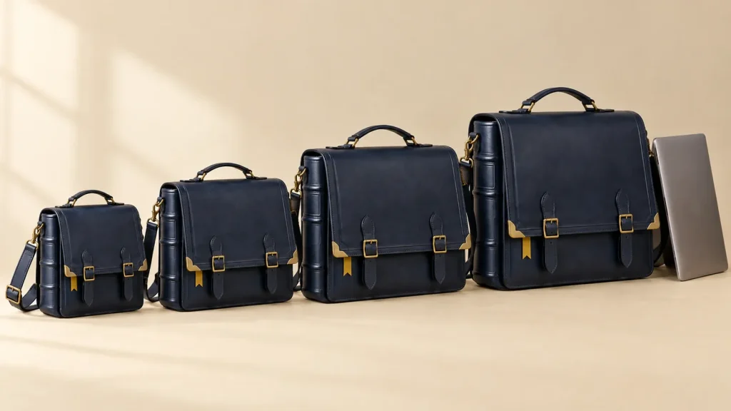Four satchels in increasing sizes from 11 to 15 inches
