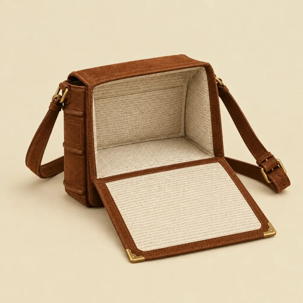 Postscript, opened like a book to show the printed lining