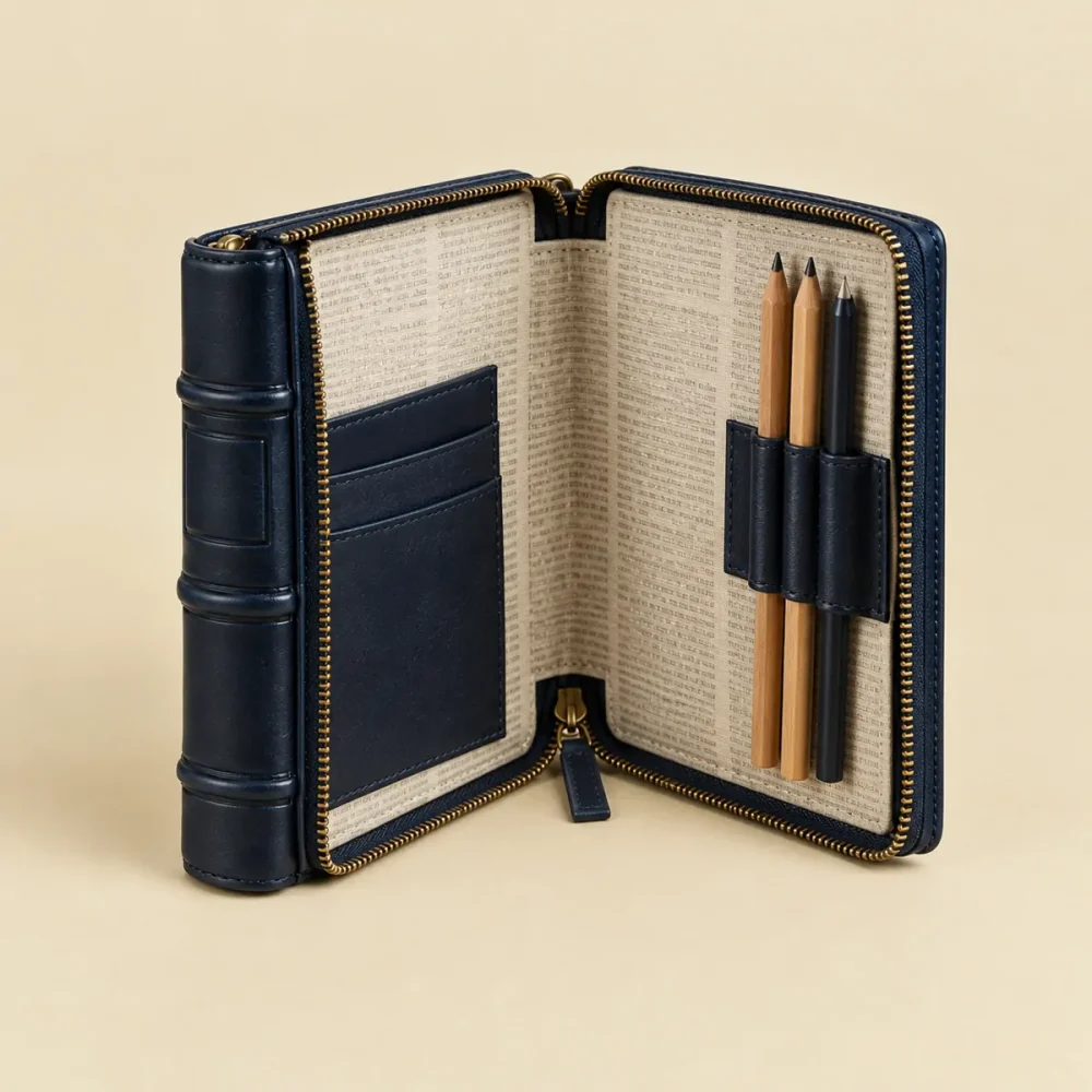 The Complete Works, opened like a book to show the printed lining