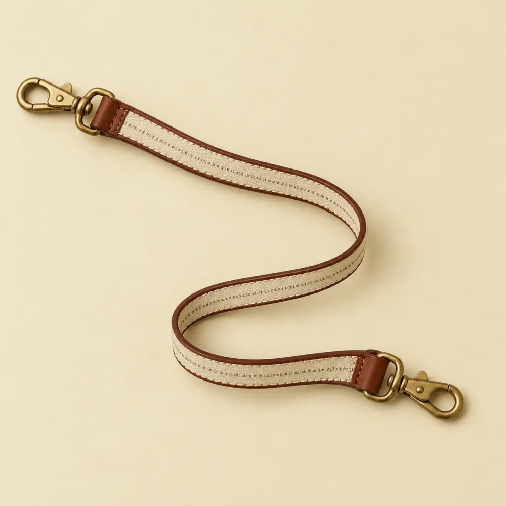 The Errand Strap, opened like a book to show the printed lining