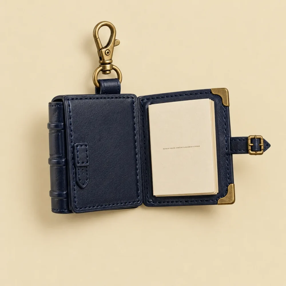 The Little Satchel, opened like a book to show the printed lining
