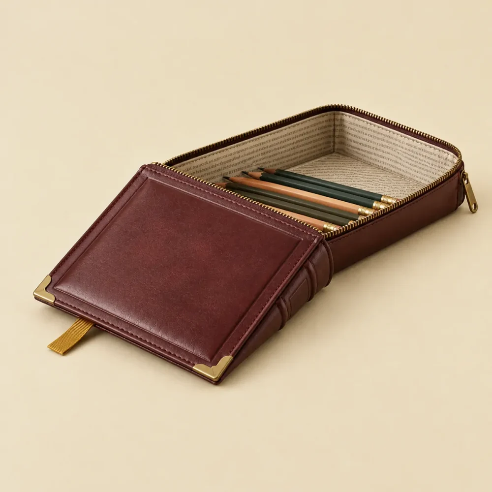 The Open Book Tray, opened like a book to show the printed lining