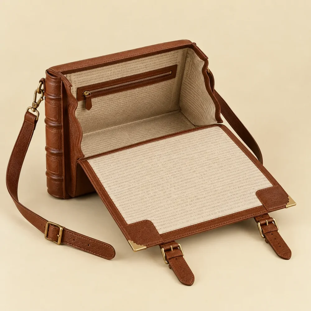 The Quiet Telegraph, opened like a book to show the printed lining