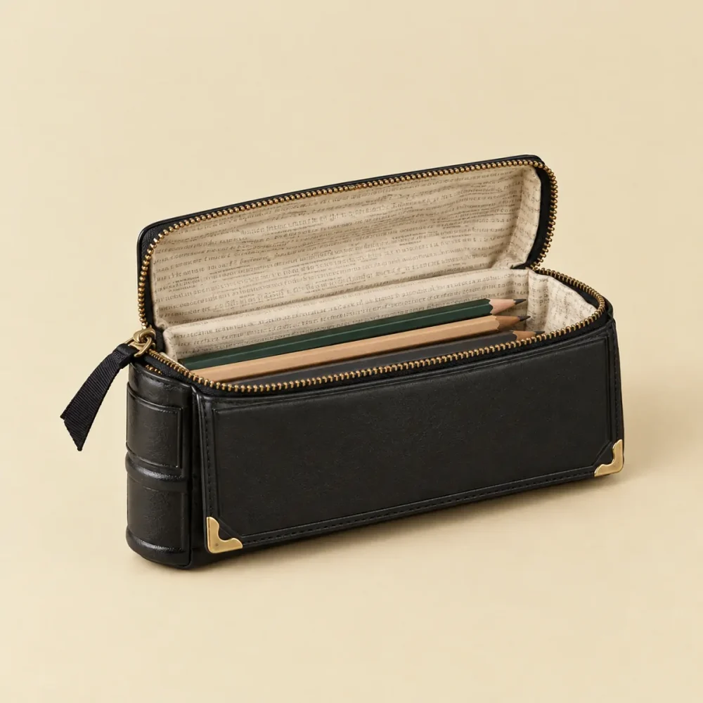 The Slim Quarto, opened like a book to show the printed lining